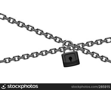 Padlock and steel chain. Finance security and computer safety vector concept. Chain steel with padlock illustration. Padlock and steel chain. Finance security and computer safety vector concept
