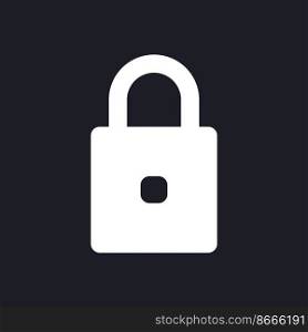 Padlock dark mode glyph ui icon. Cyber security. Closed access to data. User interface design. White silhouette symbol on black space. Solid pictogram for web, mobile. Vector isolated illustration. Padlock dark mode glyph ui icon