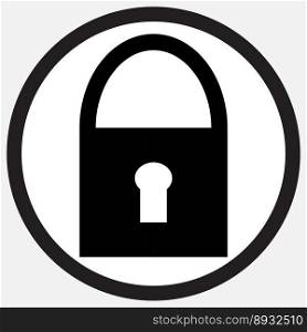 Padlock icon black white monochrome. Safety web, security symbol, protection locker. Vector abstract flat design illustration. Padlock icon black white monochrome 