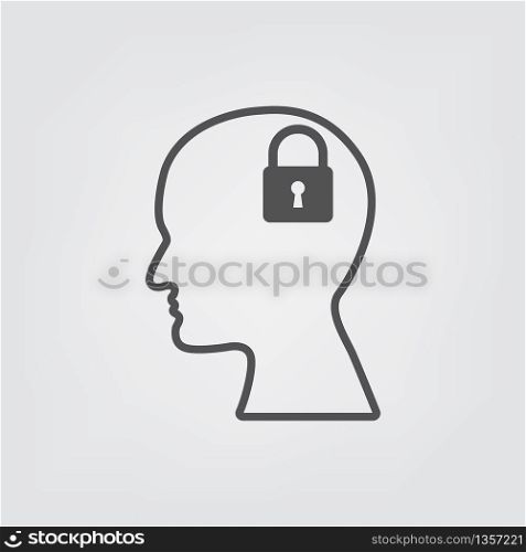 Padlock in Head lout line icons. vector illustration