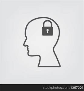Padlock in Head lout line icons. vector illustration