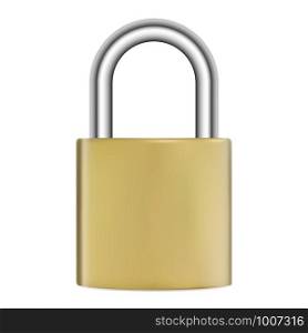 Padlock isolated. Realistic golden metal lock. Vector illustration. Silver steel hook secure mechanism in positionlock. Privacy access protection with secrecy code combination number. Padlock isolated. Realistic golden metal lock