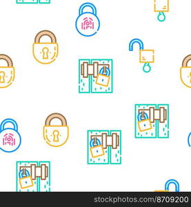 padlock lock safe password vector seamless pattern thin line illustration. padlock lock safe password vector seamless pattern