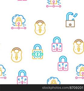 padlock lock safe password vector seamless pattern thin line illustration. padlock lock safe password vector seamless pattern