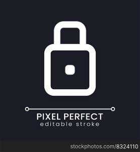 Padlock pixel perfect white linear ui icon for dark theme. Account security. Data encryption. Vector line pictogram. Isolated user interface symbol for night mode. Editable stroke. Poppins font used. Padlock pixel perfect white linear ui icon for dark theme