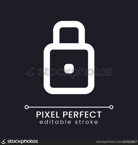 Padlock pixel perfect white linear ui icon for dark theme. Account security. Data encryption. Vector line pictogram. Isolated user interface symbol for night mode. Editable stroke. Poppins font used. Padlock pixel perfect white linear ui icon for dark theme