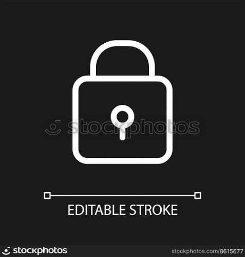 Padlock pixel perfect white linear ui icon for dark theme. Closed access to sensitive data. Vector line pictogram. Isolated user interface symbol for night mode. Editable stroke. Poppins font used. Padlock pixel perfect white linear ui icon for dark theme