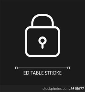 Padlock pixel perfect white linear ui icon for dark theme. Closed access to sensitive data. Vector line pictogram. Isolated user interface symbol for night mode. Editable stroke. Poppins font used. Padlock pixel perfect white linear ui icon for dark theme