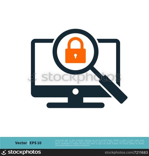Padlock, Screen and Magnifying Glass Icon Vector Logo Template Illustration Design. Vector EPS 10.