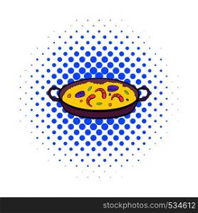 Paella icon in comics style on a white background. Paella icon in comics style