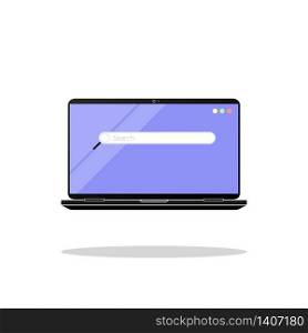 Page browser on top view laptop screen. Laptop, desktop, computer with website page icon flat on isolated background for applications, web, app. EPS 10 vector.. Page browser on top view laptop screen. Laptop, desktop, computer with website page icon flat on isolated background for applications, web, app. EPS 10 vector