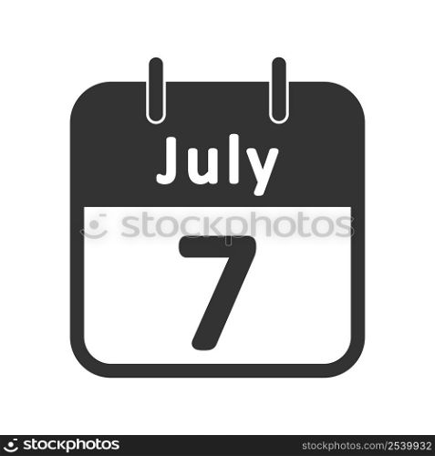 Page calendar day - July 7 icon. Summer vacation illustration symbol. Sign reminder vector.