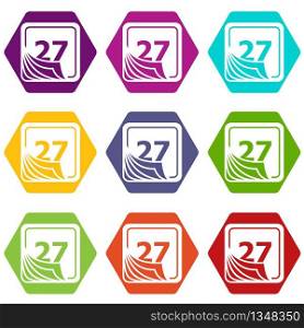 Page calendar icons 9 set coloful isolated on white for web. Page calendar icons set 9 vector