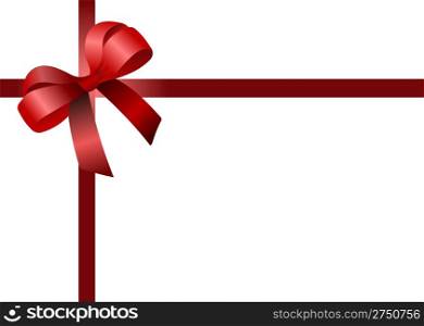 Page corner with red ribbon and bow with place for text. Vector.
