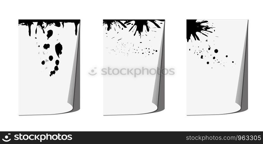 Page curl with shadow and ink blots, design element for advertising and advertising messages, isolated on a white background. Vector illustration. Page curl with shadow and ink blots, design element for advertising and advertising messages, isolated on a white background. Vector illustration.