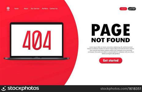 Page not found on laptop screen. 404 error sign illustration. UI design. Vector on isolated background. EPS 10.. Page not found on laptop screen. 404 error sign illustration. UI design. Vector on isolated background. EPS 10