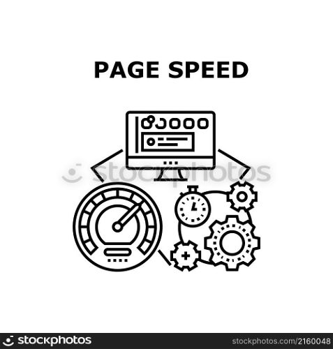 Page speed website time. internet test performance. fast load seo. computer data search vector concept black illustration. Page speed icon vector illustration