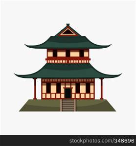 Pagoda icon in cartoon style isolated on white background. Buddhist temple. Pagoda icon, cartoon style