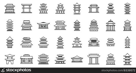 Pagoda icons set outline vector. Asian temple. Roof japanese. Pagoda icons set outline vector. Asian temple