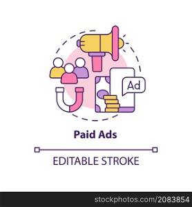 Paid ads concept icon. Business service. Digital marketing strategy abstract idea thin line illustration. Isolated outline drawing. Editable stroke. Roboto-Medium, Myriad Pro-Bold fonts used. Paid ads concept icon