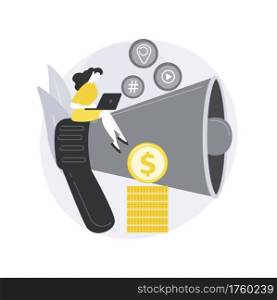 Paid media abstract concept vector illustration. Paid social media post, online publication, article, copywriting service, corporate communication, website element, menu bar abstract metaphor.. Paid media abstract concept vector illustration.