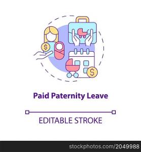 Paid paternity leave concept icon. Father vacation period. Childcare time off abstract idea thin line illustration. Isolated outline drawing. Editable stroke. Roboto-Medium, Myriad Pro-Bold fonts used. Paid paternity leave concept icon
