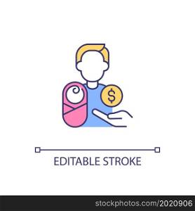 Paid paternity leave RGB color icon. Father caring for newborn. Work-life balance. Fatherhood support. Parental leave. Isolated vector illustration. Simple filled line drawing. Editable stroke. Paid paternity leave RGB color icon