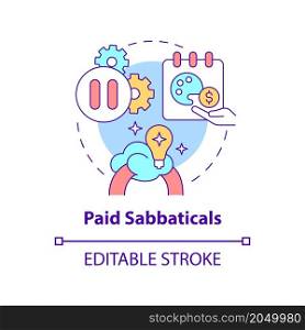 Paid sabbaticals concept icon. Work time off for personal reasons. Vacation abstract idea thin line illustration. Isolated outline drawing. Editable stroke. Roboto-Medium, Myriad Pro-Bold fonts used. Paid sabbaticals concept icon