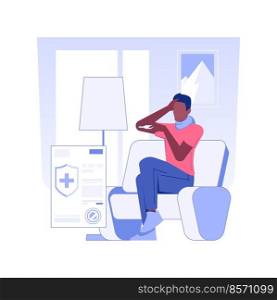 Paid sick leave isolated concept vector illustration. Man with a cold on sick leave, business etiquette, corporate culture, company rules, employee benefit, check temperature vector concept.. Paid sick leave isolated concept vector illustration.