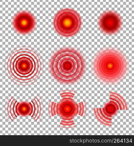 Pain circles. Body painful spot marks. Medical therapy migraine painkiller vector isolated icons. Pain circles. Body painful spot marks. Medical therapy migraine painkiller vector icons