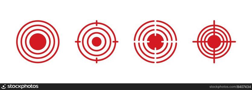 Pain point icons set. Pain red circles mark. Target spot symbols for medical design. Concept killer for headaches, abdominal aches. Editable stroke. Vector illustration isolated on white background.. Pain point icons set. Pain red circles mark. Target spot symbols for medical design. Concept killer for headaches, abdominal aches. Editable stroke. Vector illustration isolated on white background