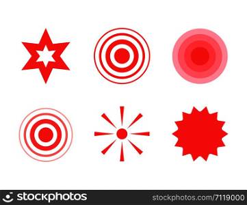 Pain red circle or localization mark, aching place sign, abstract symbol of pain, medical point of pain isolated symbos. EPS 10. Pain red circle or localization mark, aching place sign, abstract symbol of pain, medical point of pain isolated symbos.