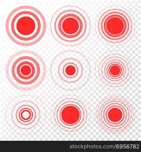Pain Target Vector. Red Ring From Thin To Thick. Isolated Illustration. Pain Icon Set Vector. Circle. Ache, Hurt, Anguish. Symbol Throbbing Pain Isolated Illustration