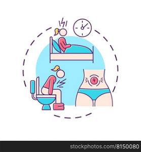 Painful symptoms of PMS concept icon for light theme. Women monthly period. Female health. Premenstrual syndrome issues abstract idea thin line illustration. Isolated outline drawing. Painful symptoms of PMS concept icon for light theme
