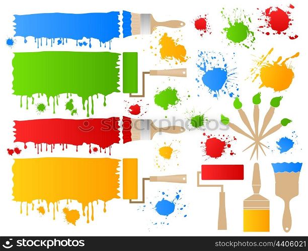 Paint and brush5. Painting brushes leave blots. A vector illustration