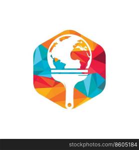 Paint brush and globe vector logo design. Global paint icon logo concept.	