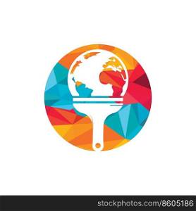 Paint brush and globe vector logo design. Global paint icon logo concept. 