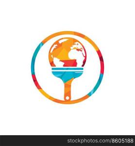 Paint brush and globe vector logo design. Global paint icon logo concept.	