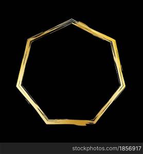Paint brush golden heptagon icon on black backdrop. Geometric frame. Simple style. Vector illustration. Stock image. EPS 10.. Paint brush golden heptagon icon on black backdrop. Geometric frame. Simple style. Vector illustration. Stock image.