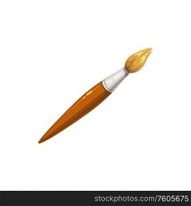 Paint brush isolated school stationery tool. Vector paintbrush painting equipment with wooden handle. Paintbrush isolated painting tool paint brush