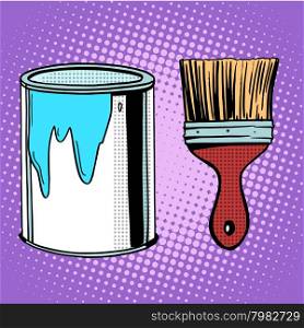 paint brush work painting design pop art retro style. paint brush work painting design