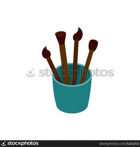 Paint brushes in a glass icon in isometric 3d style isolated on white background. Drawing and art symbol . Paint brushes in a glass icon, isometric 3d style