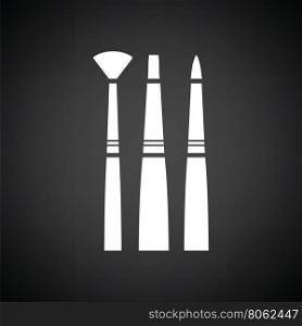 Paint brushes set icon. Black background with white. Vector illustration.
