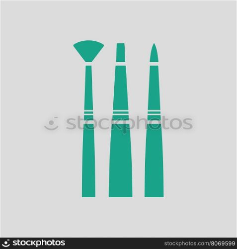 Paint brushes set icon. Gray background with green. Vector illustration.