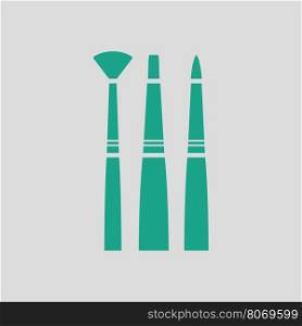 Paint brushes set icon. Gray background with green. Vector illustration.
