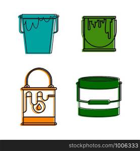 Paint bucket icon set. Color outline set of paint bucket vector icons for web design isolated on white background. Paint bucket icon set, color outline style