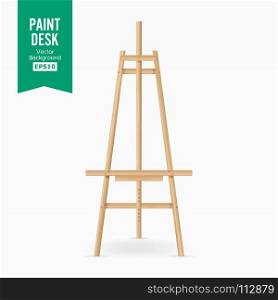 Paint Desk Vector. Wooden Easel With Empty White Paper. Isolated On White Background. Realistic Painter Desk Set. Drawing Whiteboard. Paint Desk Vector. Wooden Easel With Empty White Paper. Isolated On White Background. Realistic Painter Desk. Drawing Whiteboard
