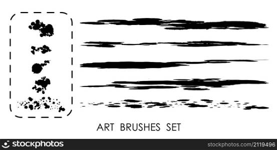 paint droped ART BRUSHES SET. Careless blots and dots. Texture of old poster back. Vector