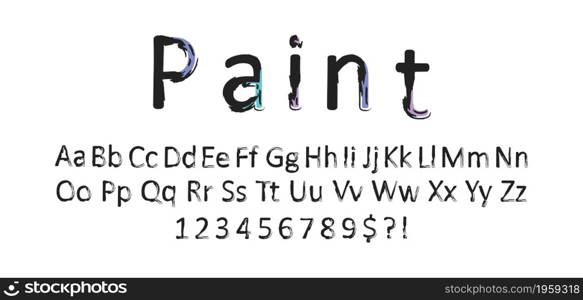 Paint font in hand drawn style. Alphabet grunge type in vector flat style.