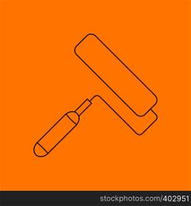 Paint roller line icon, thin contour on yellow background. Paint roller line icon
